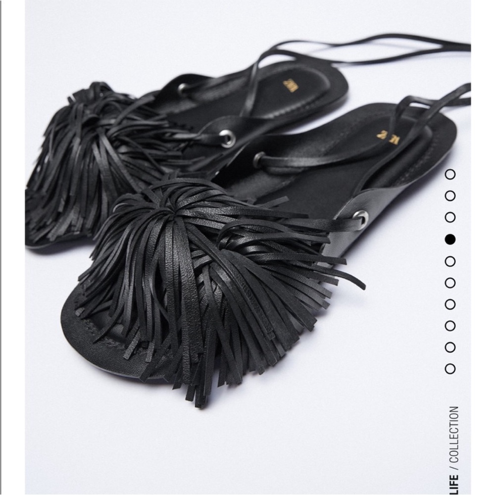 ISO Zara Black Fringe Sandals